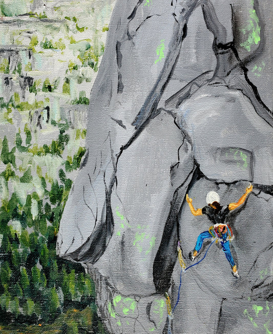 Trad Climber Woman on Granite Face